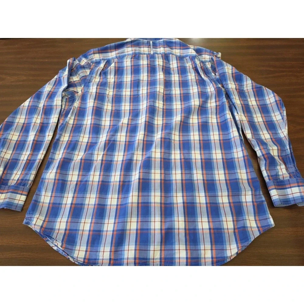Banana Republic Soft Wash Plaid Shirt Mens XL Blue Orange Button Front Cotton